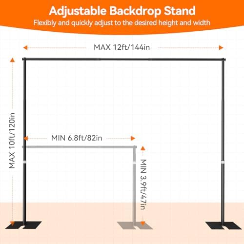 12x10ft Heavy Duty Backdrop Stand, Adjustable Pipe and Drape Stand in 12x10ft, alternate view 2