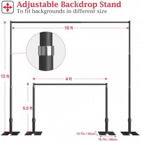 12x10ft Heavy Duty Backdrop Stand Frame with Adjustable Pipe, Black in 12x10ft, alternate view 3
