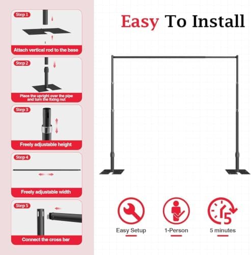 12x10ft Heavy Duty Backdrop Stand Frame with Adjustable Pipe, Black in 12x10ft, alternate view 6