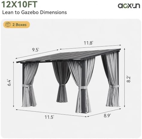 12x10FT Pergola with Netting and Curtains for Patio, Gray in 12x10FT in Gray, alternate view 2