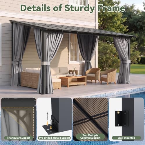 12x10FT Pergola with Netting and Curtains for Patio, Gray in 12x10FT in Gray, alternate view 3