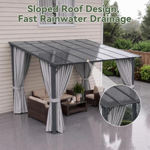 12x10FT Pergola with Netting and Curtains for Patio, Gray in 12x10FT in Gray, alternate view 6
