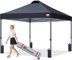 12x12 Durable Pop Up Canopy Tent with Roller Bag, Black in Black
