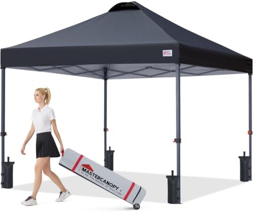 12x12 Durable Pop Up Canopy Tent with Roller Bag, Black in Black