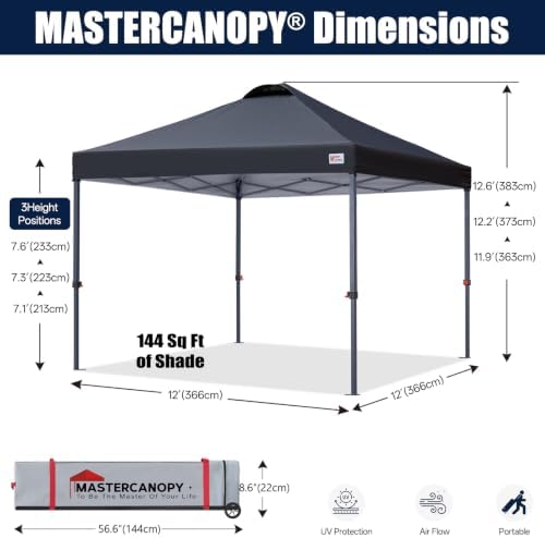 12x12 Durable Pop Up Canopy Tent with Roller Bag, Black in Black, alternate view 3