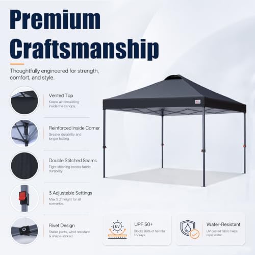 12x12 Durable Pop Up Canopy Tent with Roller Bag, Black in Black, alternate view 4