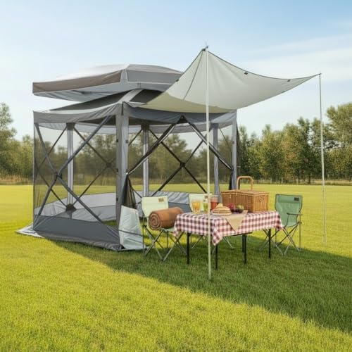12x12 FT Pop Up Canopy Extendable Tent, Gazebos On Clearance With Removable Roof, Screened In Gazebo, Screen