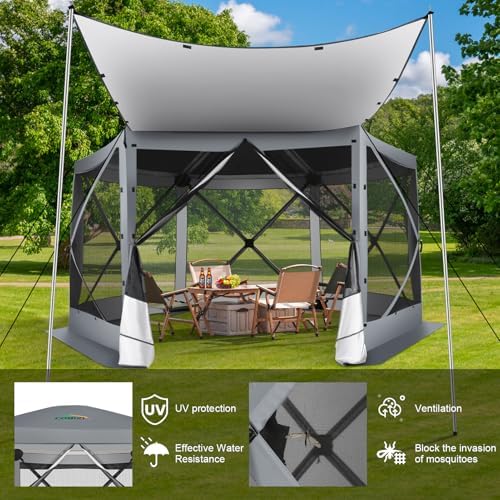 12x12 FT Pop Up Canopy Extendable Tent, Gazebos On Clearance With Removable Roof, Screened In Gazebo, Screen, alternate view