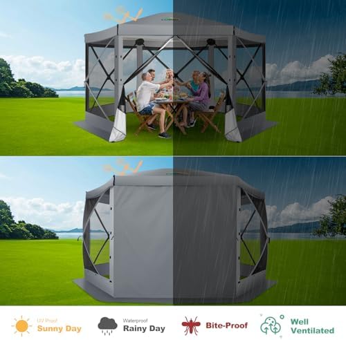 12x12 FT Pop Up Canopy Extendable Tent, Gazebos On Clearance With Removable Roof, Screened In Gazebo, Screen, alternate view