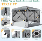 12x12 FT Pop Up Canopy Extendable Tent, Gazebos On Clearance With Removable Roof, Screened In Gazebo, Screen, alternate view