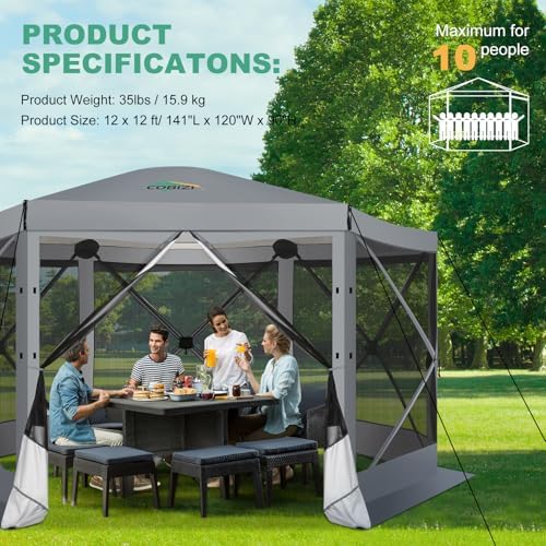 12x12 FT Pop Up Canopy Extendable Tent, Gazebos On Clearance With Removable Roof, Screened In Gazebo, Screen, alternate view