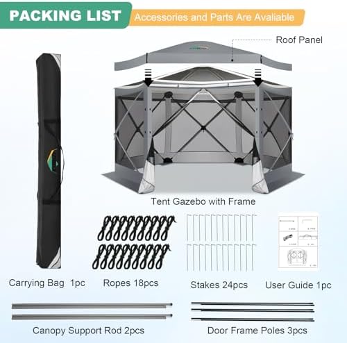 12x12 FT Pop Up Canopy Extendable Tent, Gazebos On Clearance With Removable Roof, Screened In Gazebo, Screen, alternate view