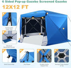12x12 FT Pop Up Canopy Extendable Tent, Gazebos On Clearance with Removable Roof, Screened in Gazebo with, alternate view 3