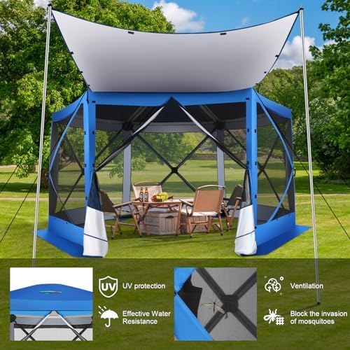 12x12 FT Pop Up Canopy Extendable Tent, Gazebos On Clearance With Removable Roof, Screened In Gazebo, Screen, alternate view