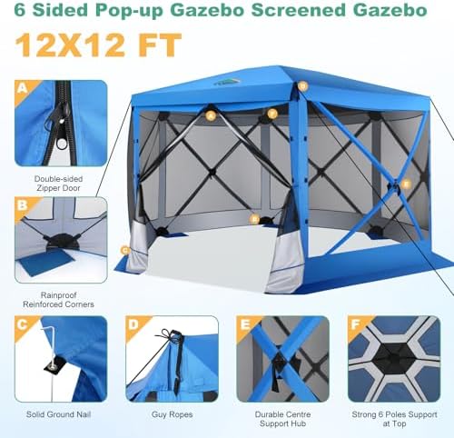12x12 FT Pop Up Canopy Extendable Tent, Gazebos On Clearance With Removable Roof, Screened In Gazebo, Screen, alternate view