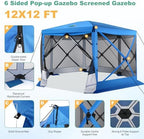 12x12 FT Pop Up Canopy Extendable Tent, Gazebos On Clearance With Removable Roof, Screened In Gazebo, Screen, alternate view