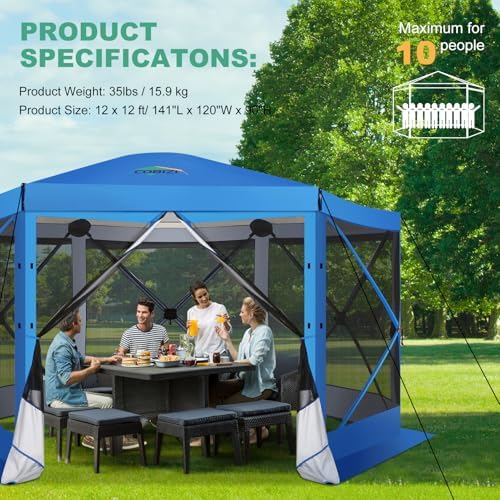 12x12 FT Pop Up Canopy Extendable Tent, Gazebos On Clearance With Removable Roof, Screened In Gazebo, Screen, alternate view