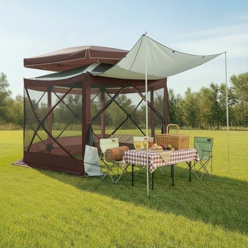 12x12 FT Pop Up Canopy Party Tent, Gazebos with Removable Roof, Brown in 12x12 FT in Brown