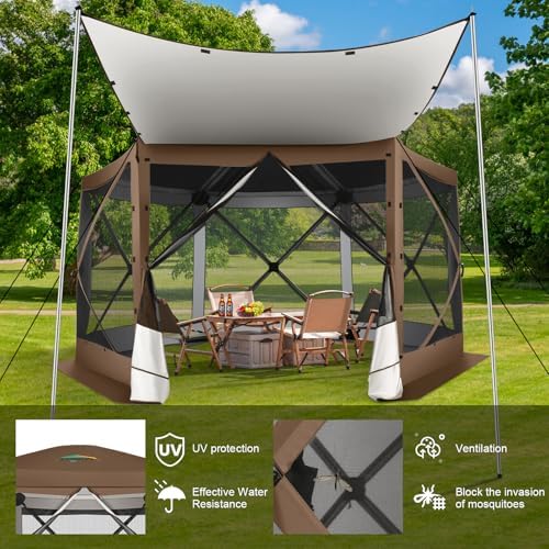 12x12 FT Pop Up Canopy Party Tent, Gazebos with Removable Roof, Brown in 12x12 FT in Brown, alternate view 2