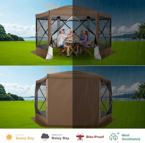 12x12 FT Pop Up Canopy Party Tent, Gazebos with Removable Roof, Brown in 12x12 FT in Brown, alternate view 4