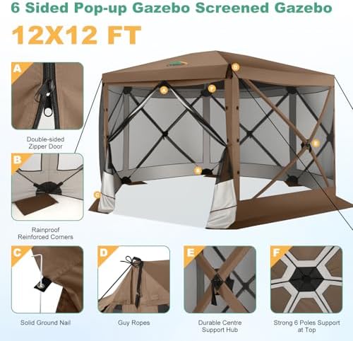 12x12 FT Pop Up Canopy Party Tent, Gazebos with Removable Roof, Brown in 12x12 FT in Brown, alternate view 5