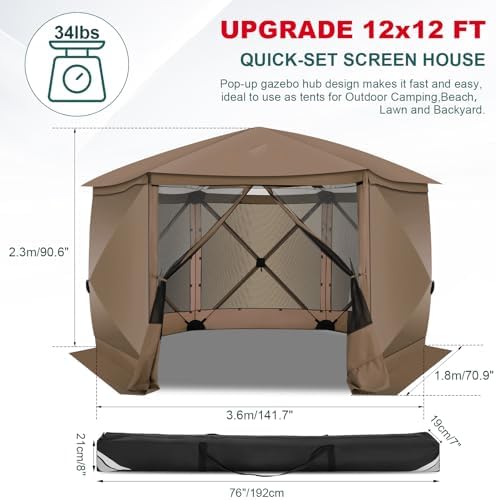 12x12 FT Pop Up Canopy Stargazing Tent, Gazebos On Clearance with Removable Roof, Screened in Gazebo, Screen, alternate view