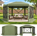 12x12 ft Pop-Up Canopy Tent, 6-Sided Gazebo with Detachable Top, Portable Camping Shelter with Mesh Windows, Pop