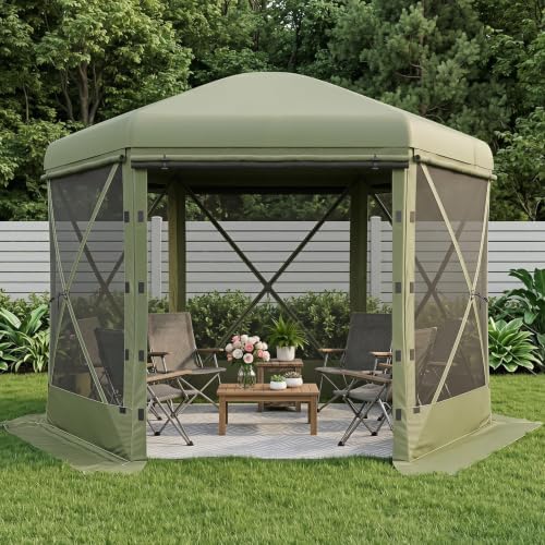 12x12 ft Pop-Up Canopy Tent, 6-Sided Gazebo with Detachable Top, Portable Camping Shelter with Mesh Windows, Pop, alternate