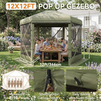 12x12 ft Pop-Up Canopy Tent, 6-Sided Gazebo with Detachable Top, Portable Camping Shelter with Mesh Windows, Pop, alternate