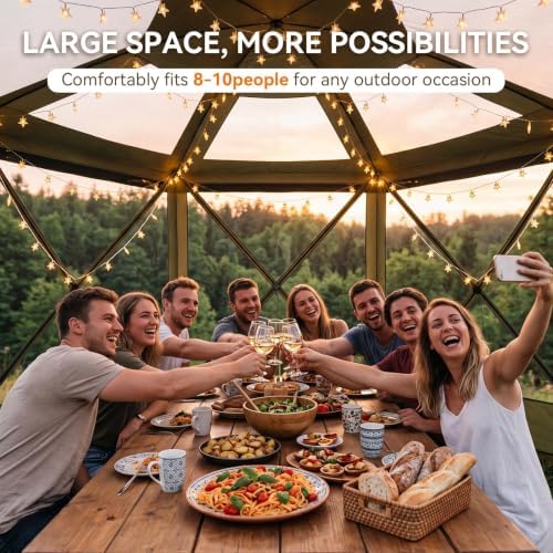 12x12 ft Pop-Up Canopy Tent, 6-Sided Gazebo with Detachable Top, Portable Camping Shelter with Mesh Windows, Pop, alternate