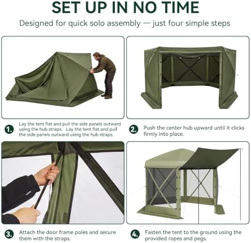12x12 ft Pop-Up Canopy Tent, 6-Sided Gazebo with Detachable Top, Portable Camping Shelter with Mesh Windows, Pop, alternate