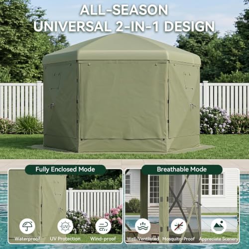 12x12 ft Pop-Up Canopy Tent, 6-Sided Gazebo with Detachable Top, Portable Camping Shelter with Mesh Windows, Pop, alternate