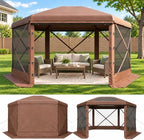 12x12 ft Pop-Up Canopy Tent, 6-Sided Gazebo with Detachable Top, Portable Camping Shelter with Mesh Windows, Pop