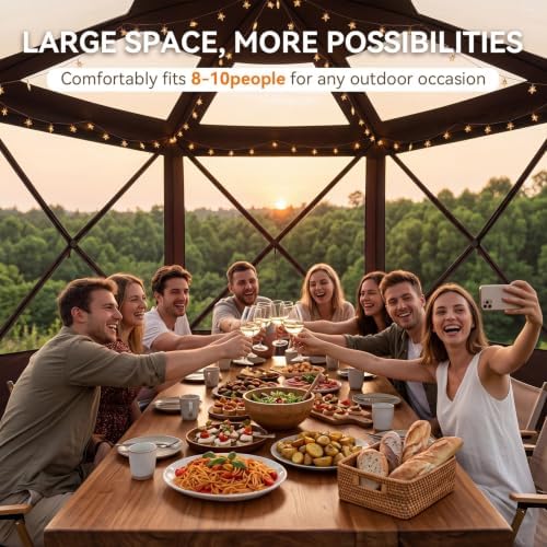 12x12 ft Pop-Up Canopy Tent, 6-Sided Gazebo with Detachable Top, Portable Camping Shelter with Mesh Windows, Pop, alternate