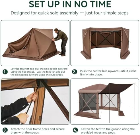 12x12 ft Pop-Up Canopy Tent, 6-Sided Gazebo with Detachable Top, Portable Camping Shelter with Mesh Windows, Pop, alternate