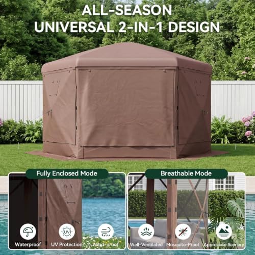 12x12 ft Pop-Up Canopy Tent, 6-Sided Gazebo with Detachable Top, Portable Camping Shelter with Mesh Windows, Pop, alternate