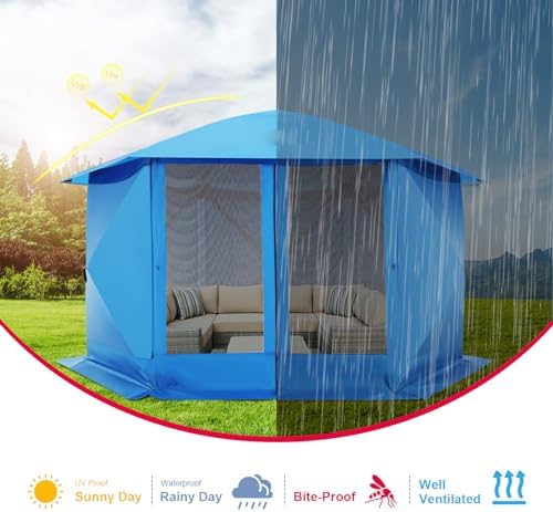 12x12 FT Pop Up Canopy Tent, Screened in Gazebo with sidewalls, Blue in 12x12 FT in Blue, alternate view 6