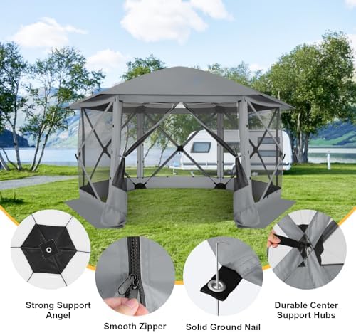 12x12 FT Pop Up Canopy Tent, Screened in Gazebo with sidewalls, Gray in 12x12 FT in Gray, alternate view 3