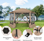 12x12 FT Pop Up Canopy Tent, Screened in Gazebo with sidewalls, Khaki in 12x12 FT in Khaki, alternate view 3