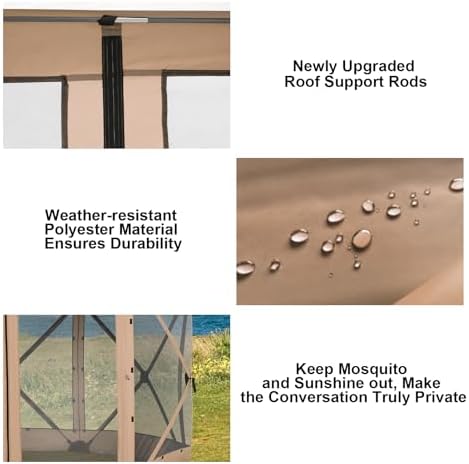 12x12 FT Pop Up Canopy Tent, Screened in Gazebo with sidewalls, Khaki in 12x12 FT in Khaki, alternate view 5