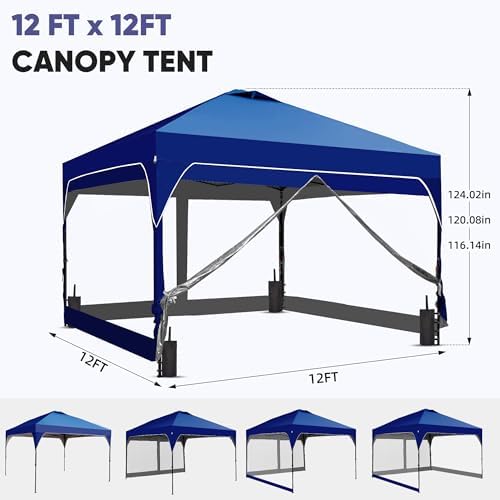 12x12 FT Pop Up Canopy Tent with One Push Setup, Setup Gazebo with 4 PVC Transparent Sidewalls, Easy Carry for, alternate