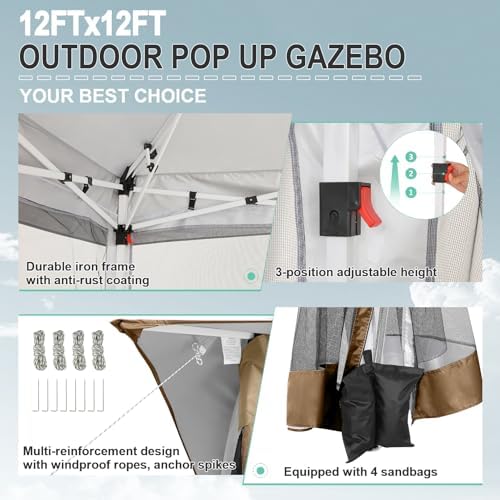 12x12 FT Pop up Gazebo on Clearance Canopy Tent, Carpas para Patio, Easy up Outdoor Canopy Tents with Portable, alternate