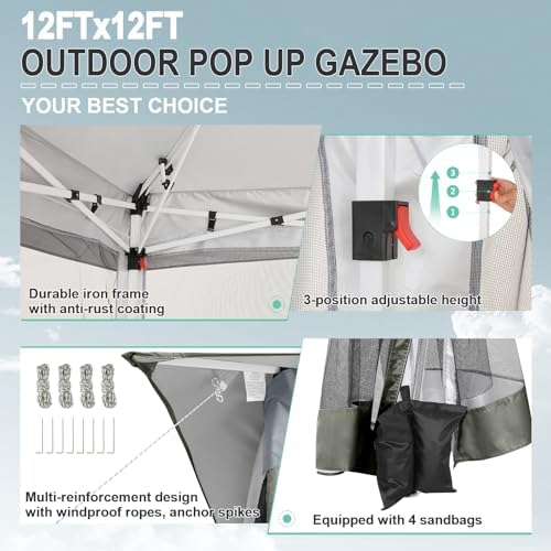 12x12 FT Pop up Gazebo on Clearance Outdoor pop up Canopy Tent, carpas para Patio, Shelter Tents with Netting &, alternate