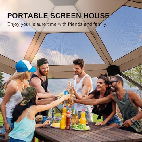 12x12 FT Screened Gazebo, Pop Up Stargazing Canopy Tent, Khaki in 12x12 FT in Khaki, alternate view 3