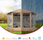 12x12 FT Screened Gazebo, Pop Up Stargazing Canopy Tent, Khaki in 12x12 FT in Khaki, alternate view 5