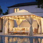 12x12 Gazebo Canopy with String Lights, Netting and Curtains