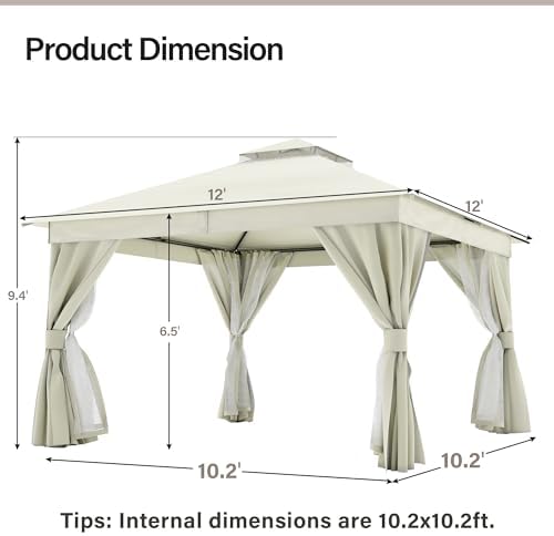 12x12 Gazebo Canopy with String Lights, Netting and Curtains, alternate view 2