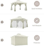 12x12 Gazebo Canopy with String Lights, Netting and Curtains, alternate view 3