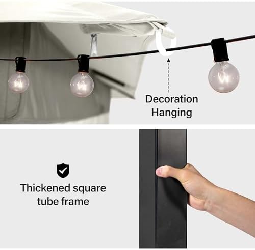 12x12 Gazebo Canopy with String Lights, Netting and Curtains, alternate view 4