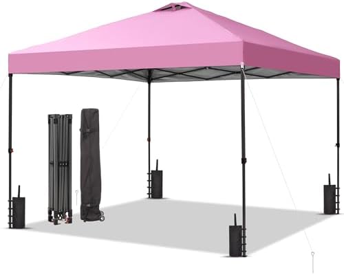 12x12 Pop Up Canopy Patio Carpas, One Push Set up with Central Lock Canopy with Wheeled Carry Bag, Included 4